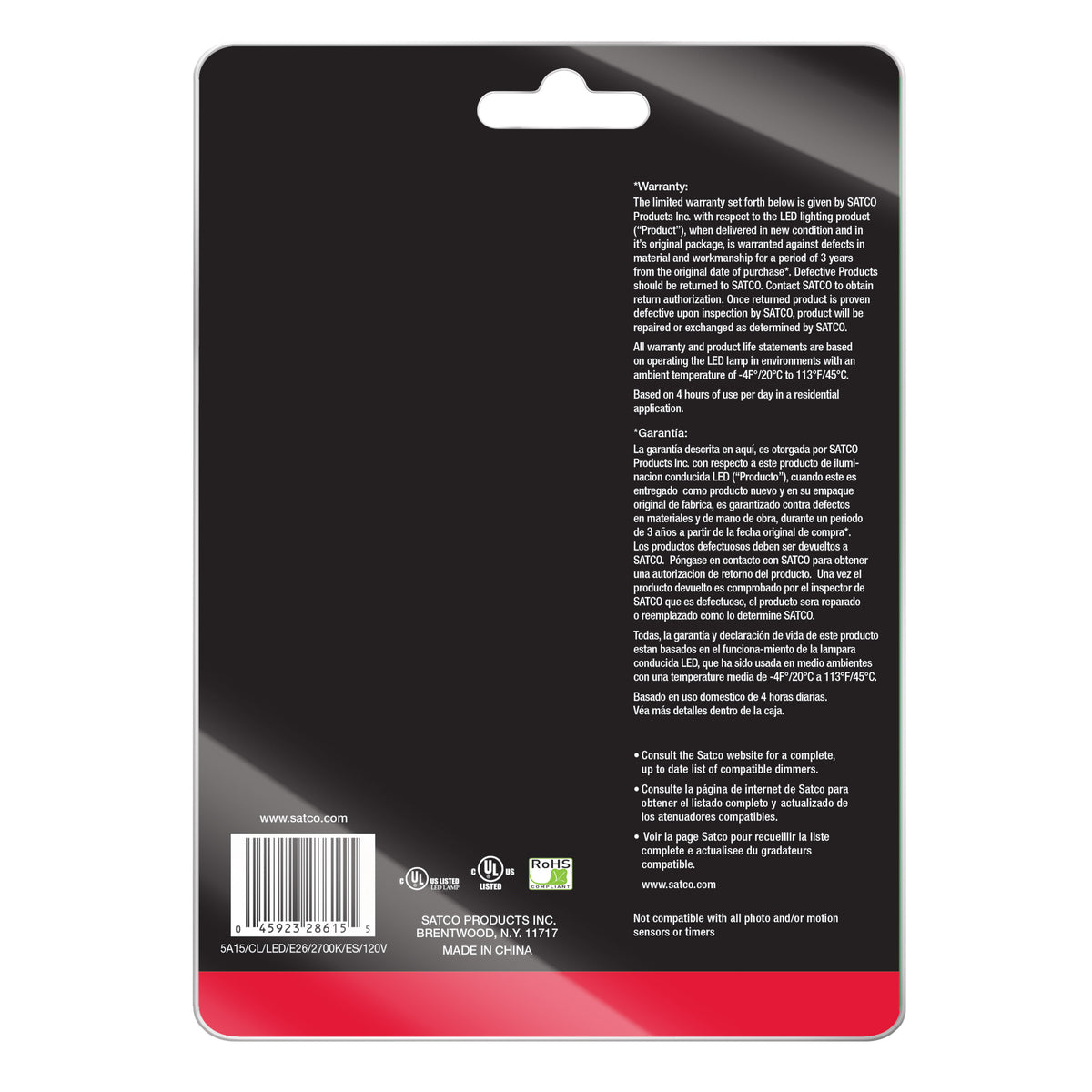 5 Watt A15 LED Filament - Clear - Medium base - 2700K - 120 Volt - Carded