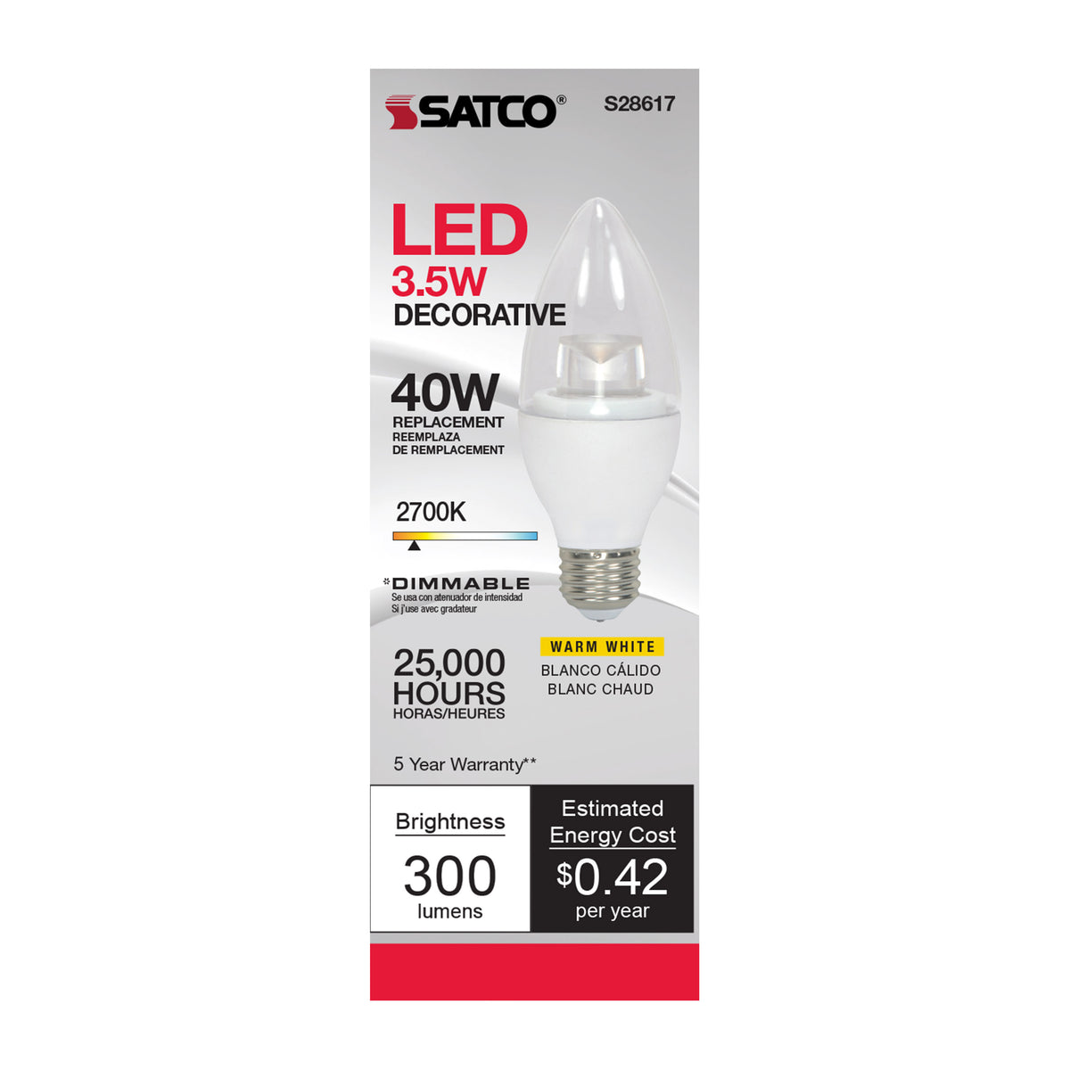3.5 Watt - B11 LED - 2700K - Medium base - 120 Volt