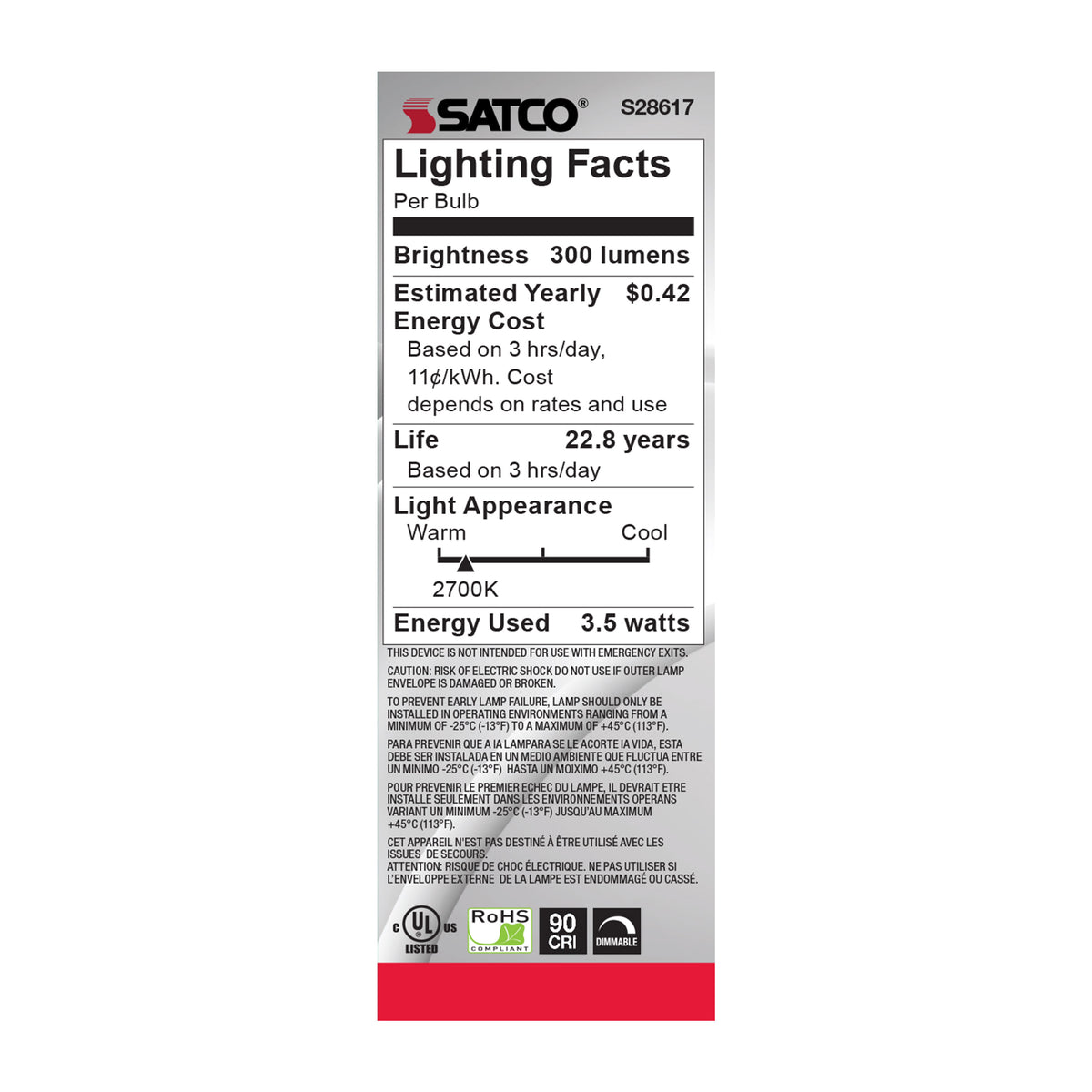 3.5 Watt - B11 LED - 2700K - Medium base - 120 Volt