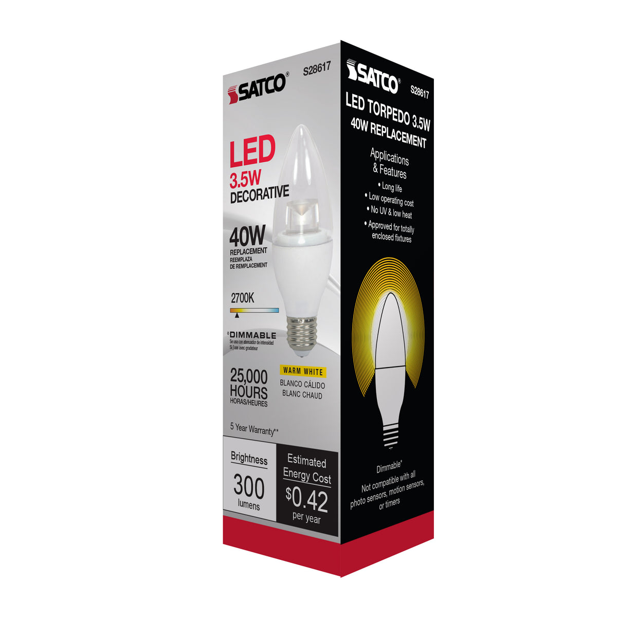3.5 Watt - B11 LED - 2700K - Medium base - 120 Volt