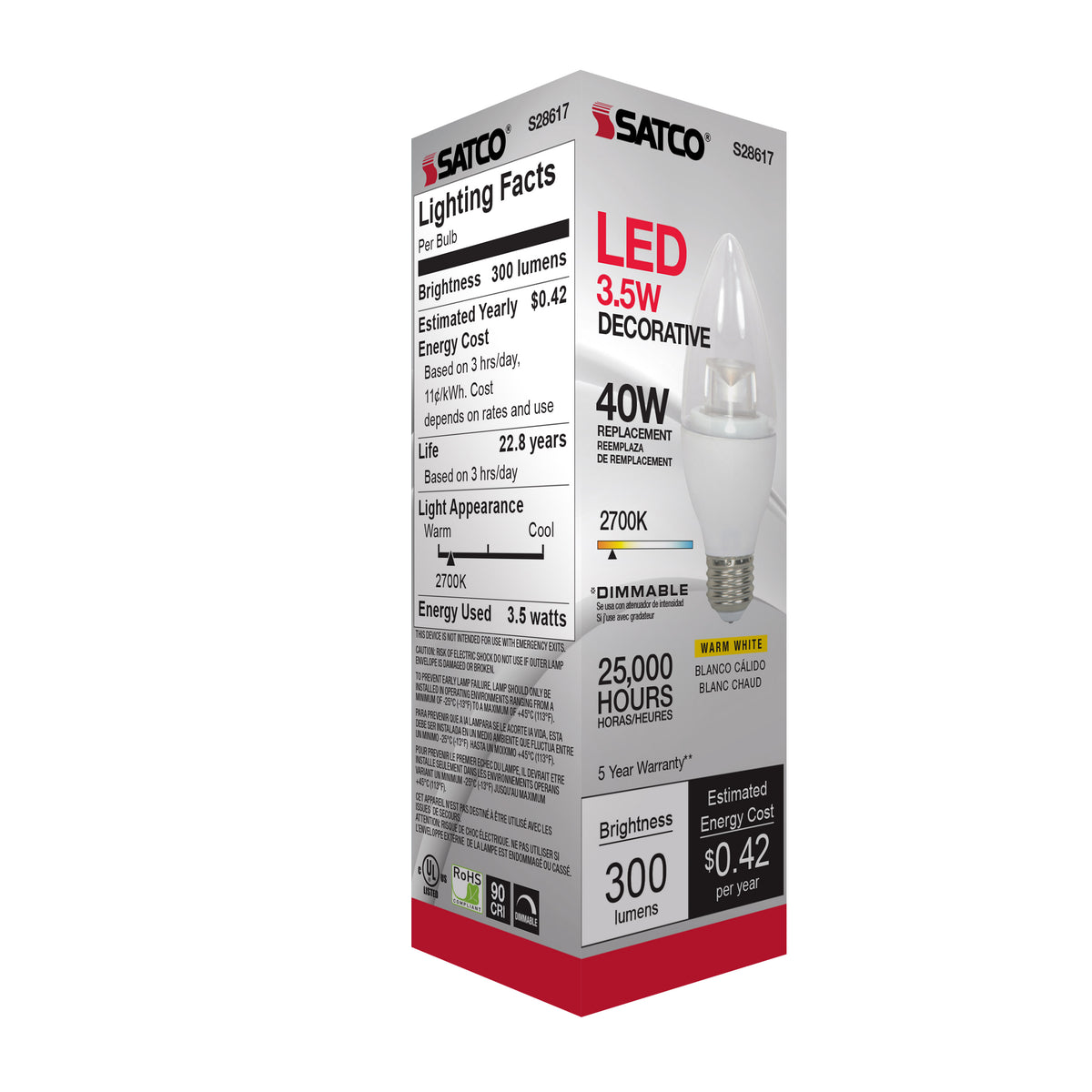 3.5 Watt - B11 LED - 2700K - Medium base - 120 Volt
