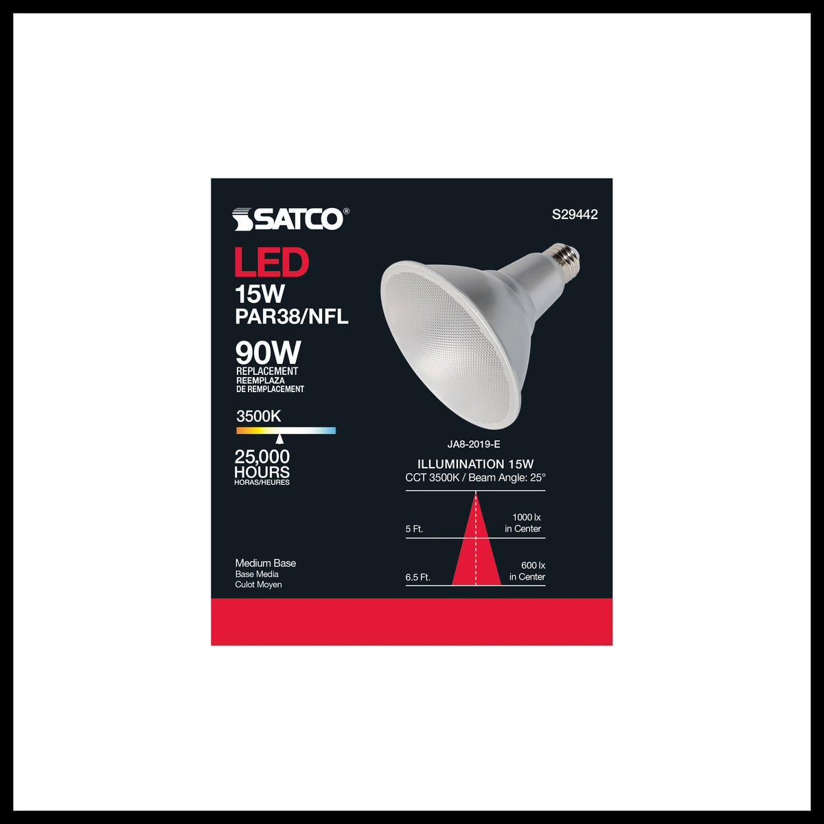 15 Watt - PAR38 LED - 3500K - 25 deg. Beam Angle - Medium base - 120 Volt