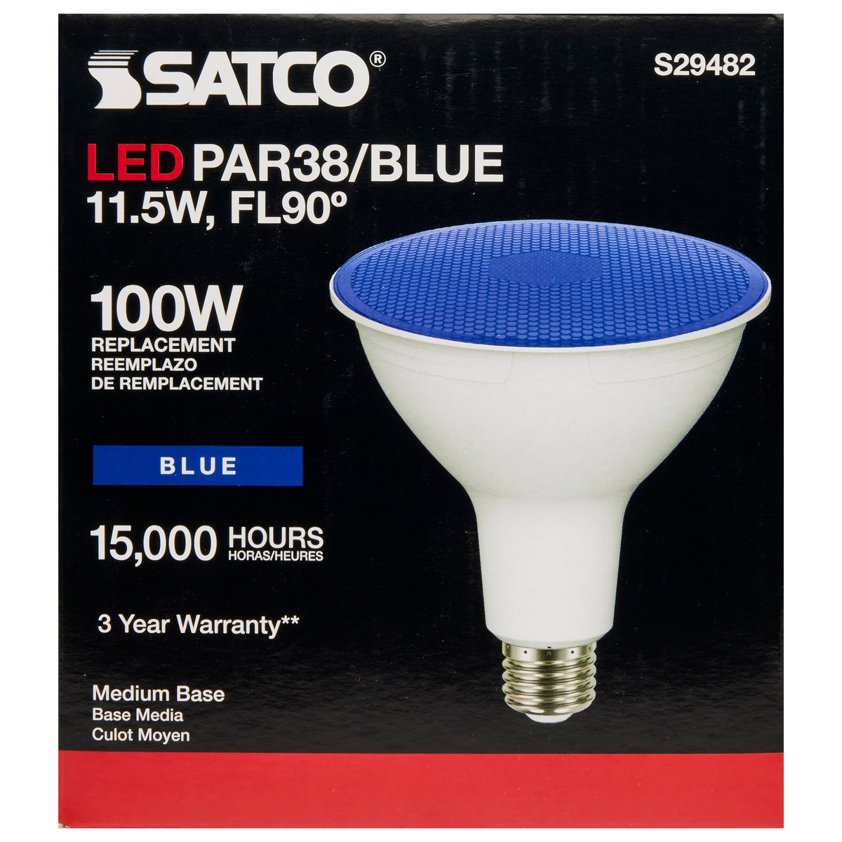 11.5 Watt PAR38 LED - Blue - 90 degree Beam Angle - Medium base - 120 Volt