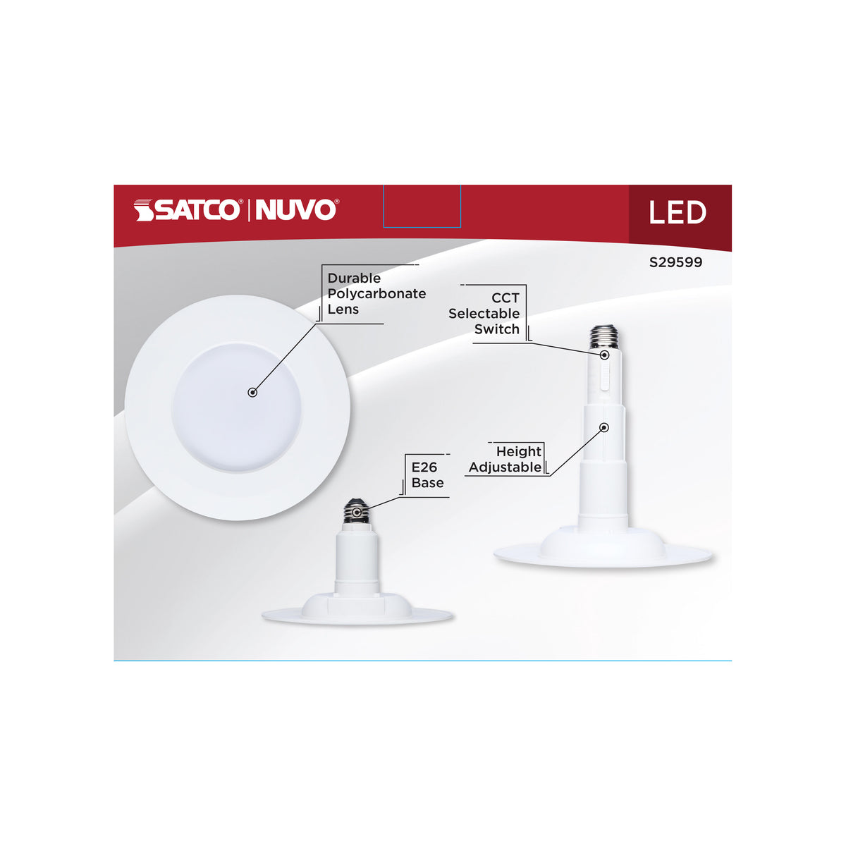 12 Watt LED Downlight Retrofit - 5-6 Inch - CCT Selectable - 120 Volt - 2 Pack