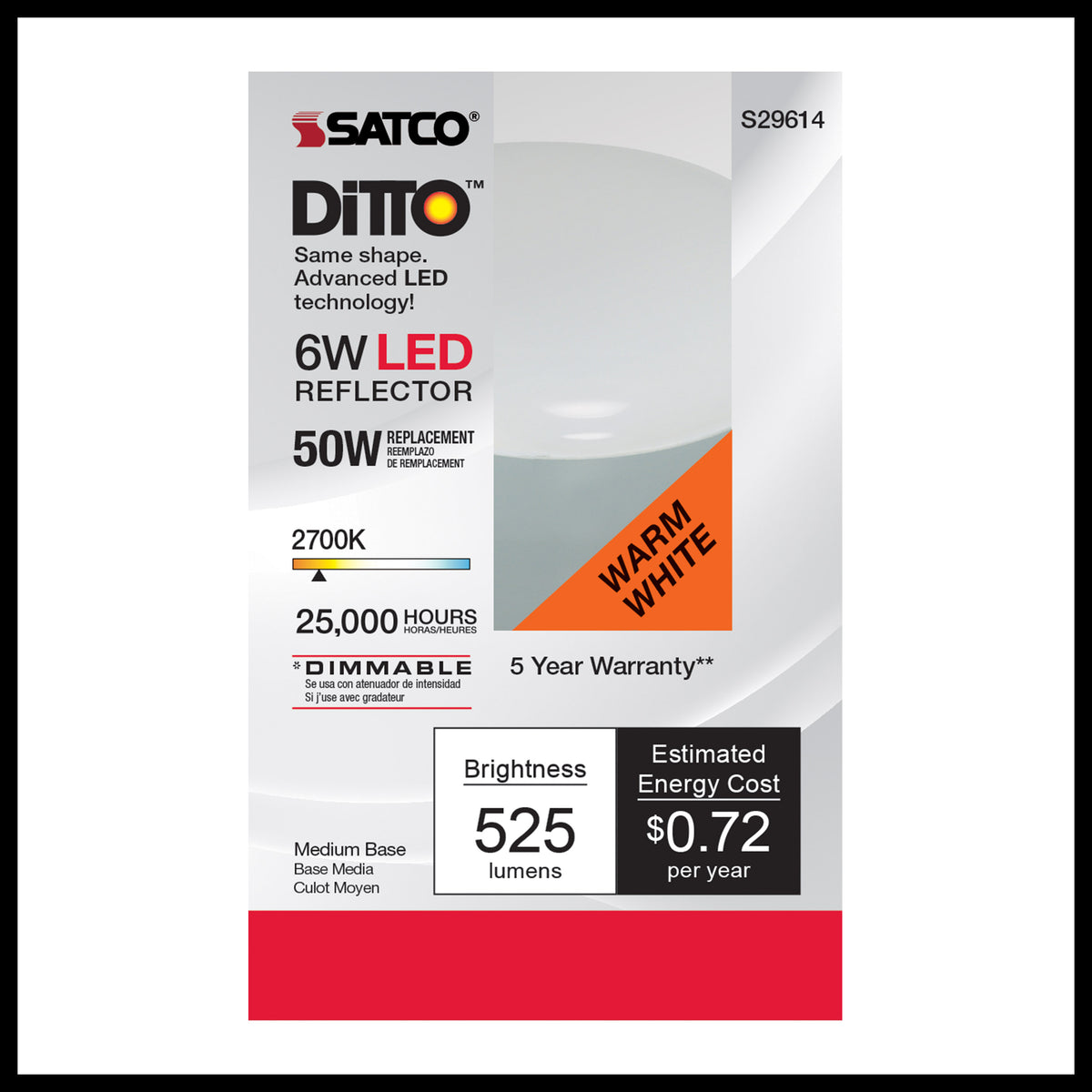 6 Watt - R20 LED - 2700K - Medium base - 120 Volt
