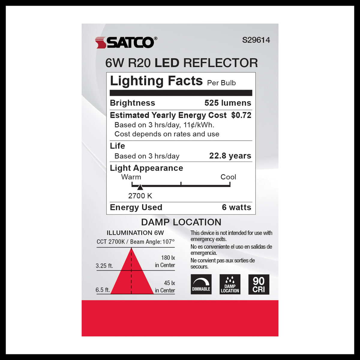 6 Watt - R20 LED - 2700K - Medium base - 120 Volt