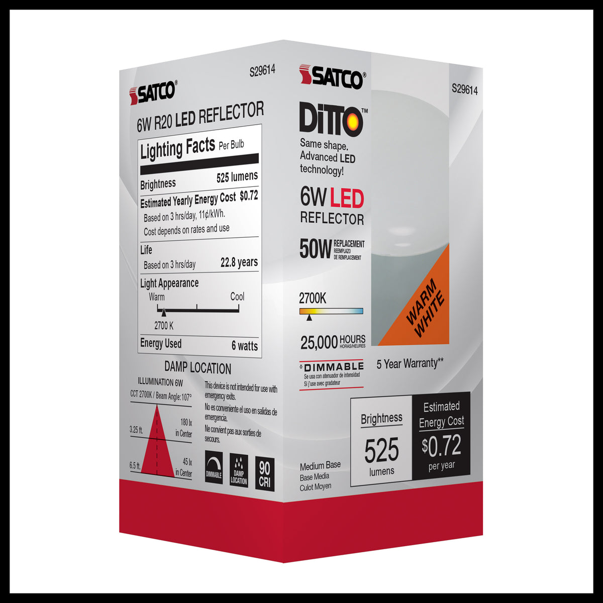 6 Watt - R20 LED - 2700K - Medium base - 120 Volt