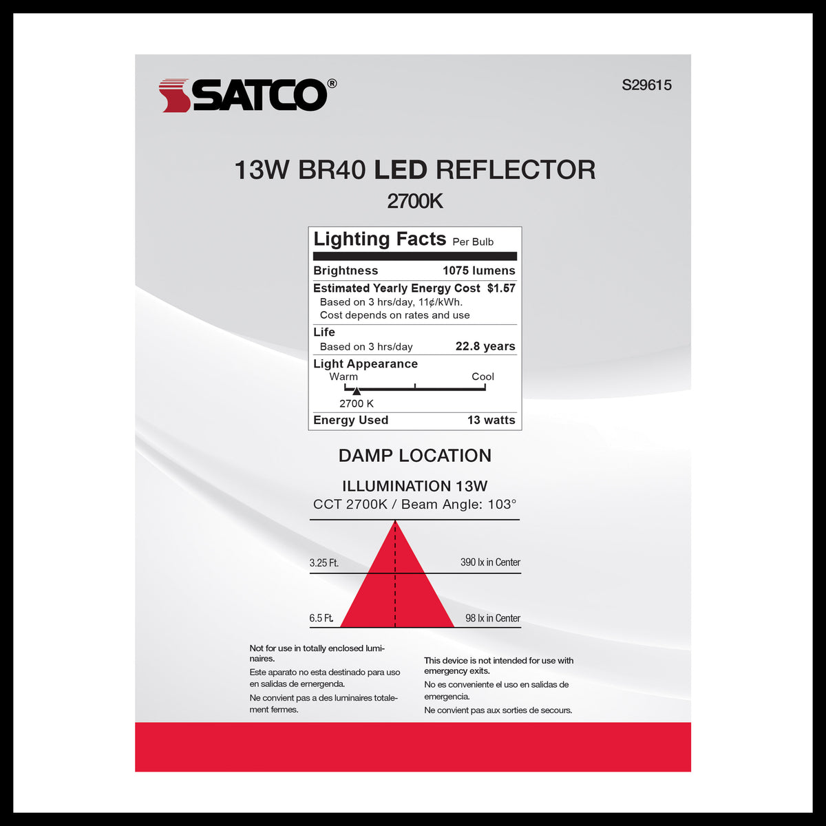 13 Watt - BR40 LED - 2700K - Medium base - 120 Volt