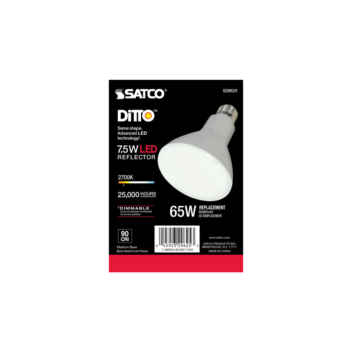 7.5 Watt - BR30 LED - 2700K - Medium base - 120 Volt