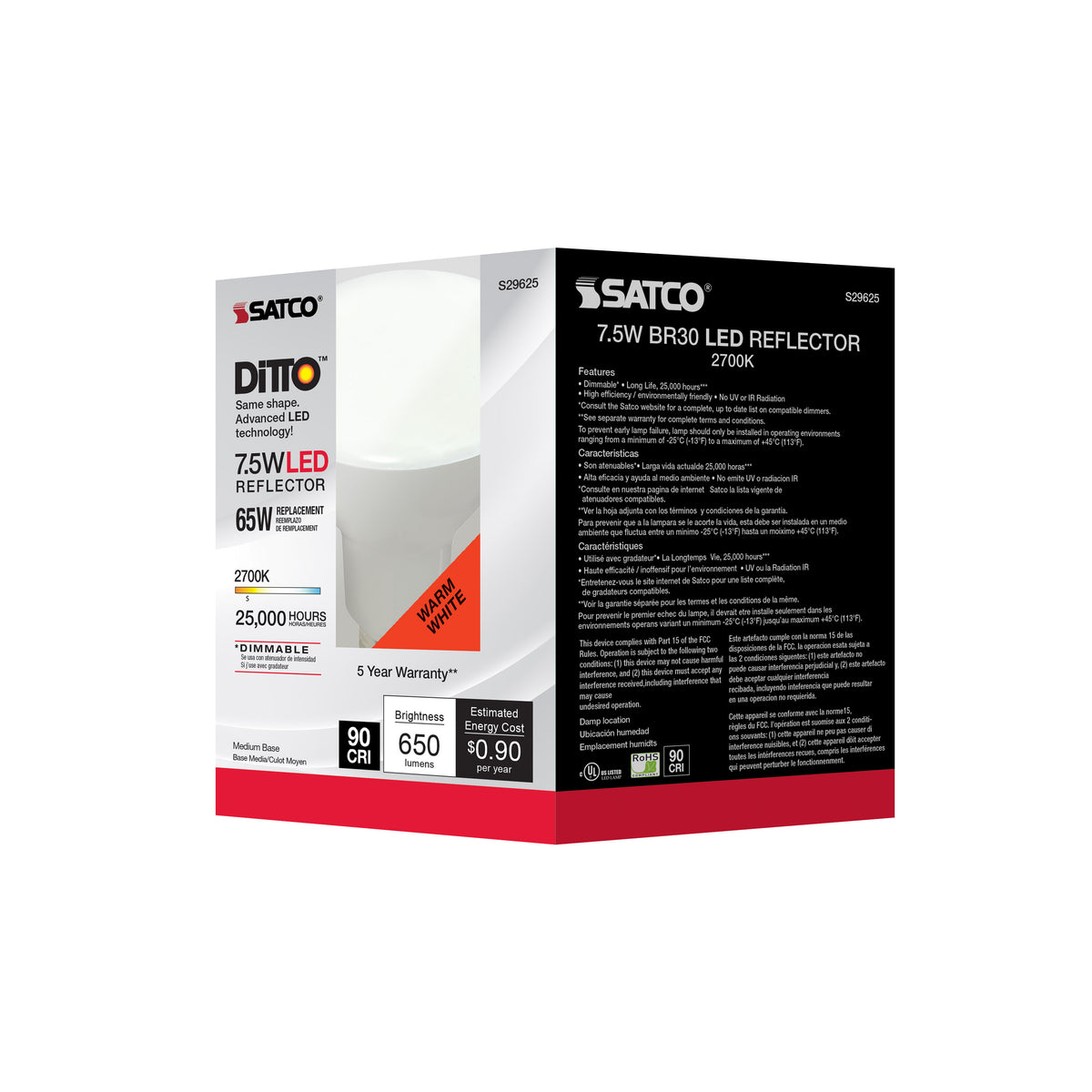 7.5 Watt - BR30 LED - 2700K - Medium base - 120 Volt