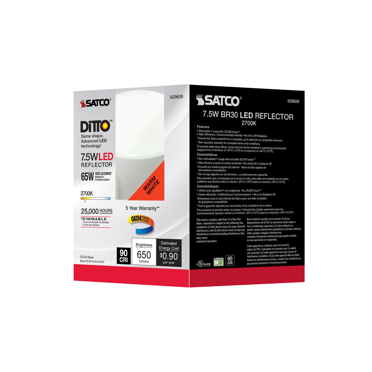7.5 Watt - BR30 LED - 2700K - GU24 base - 120 Volt