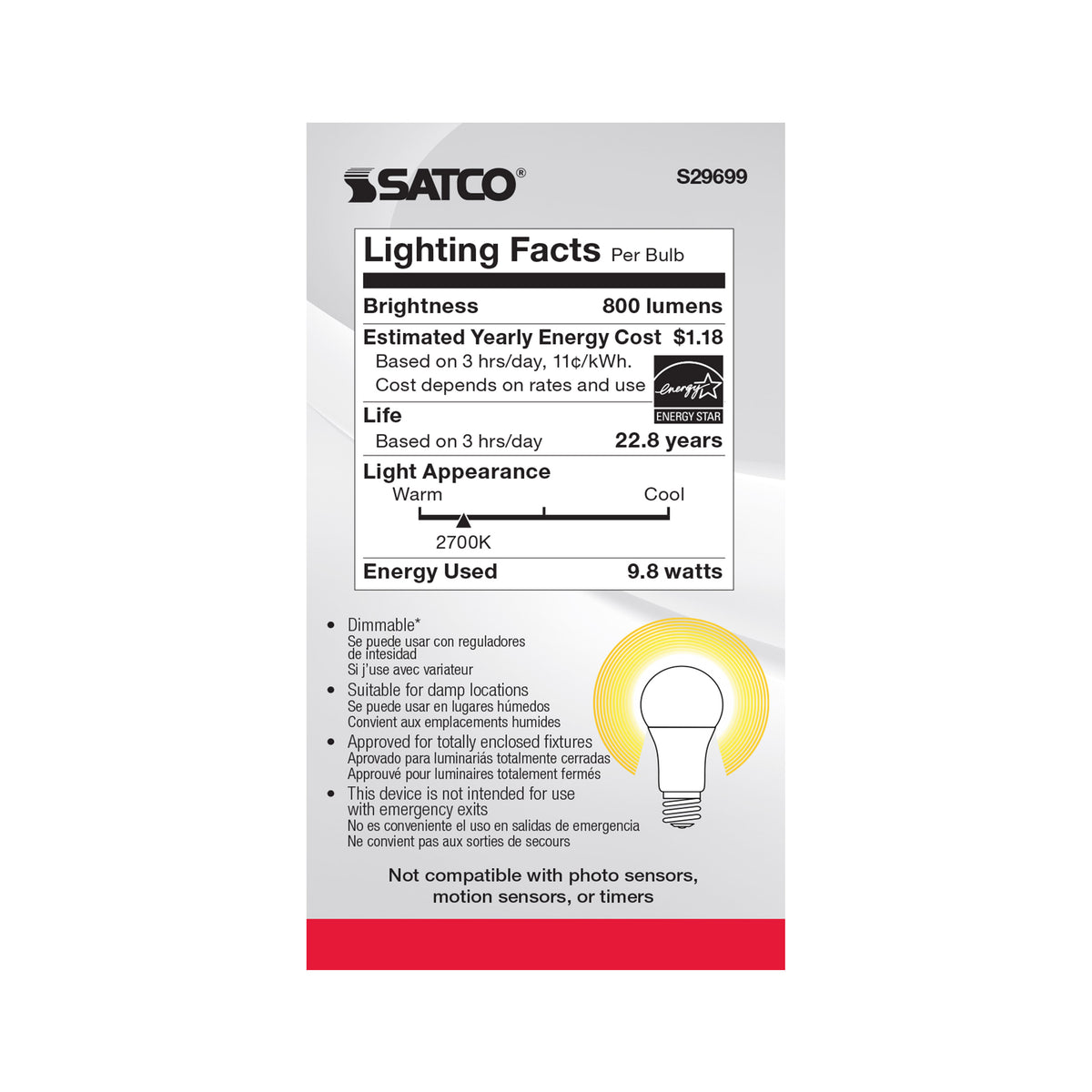 9.8 Watt - A19 LED - Medium base - 2700K - Frosted - 220 deg. Beam Angle - 120 Volt - 2-Pack Display Pack