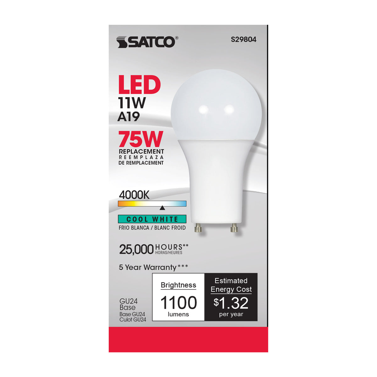 11 Watt - A19 LED - 4000K - GU24 base - 220 deg. Beam Angle - 120 Volt