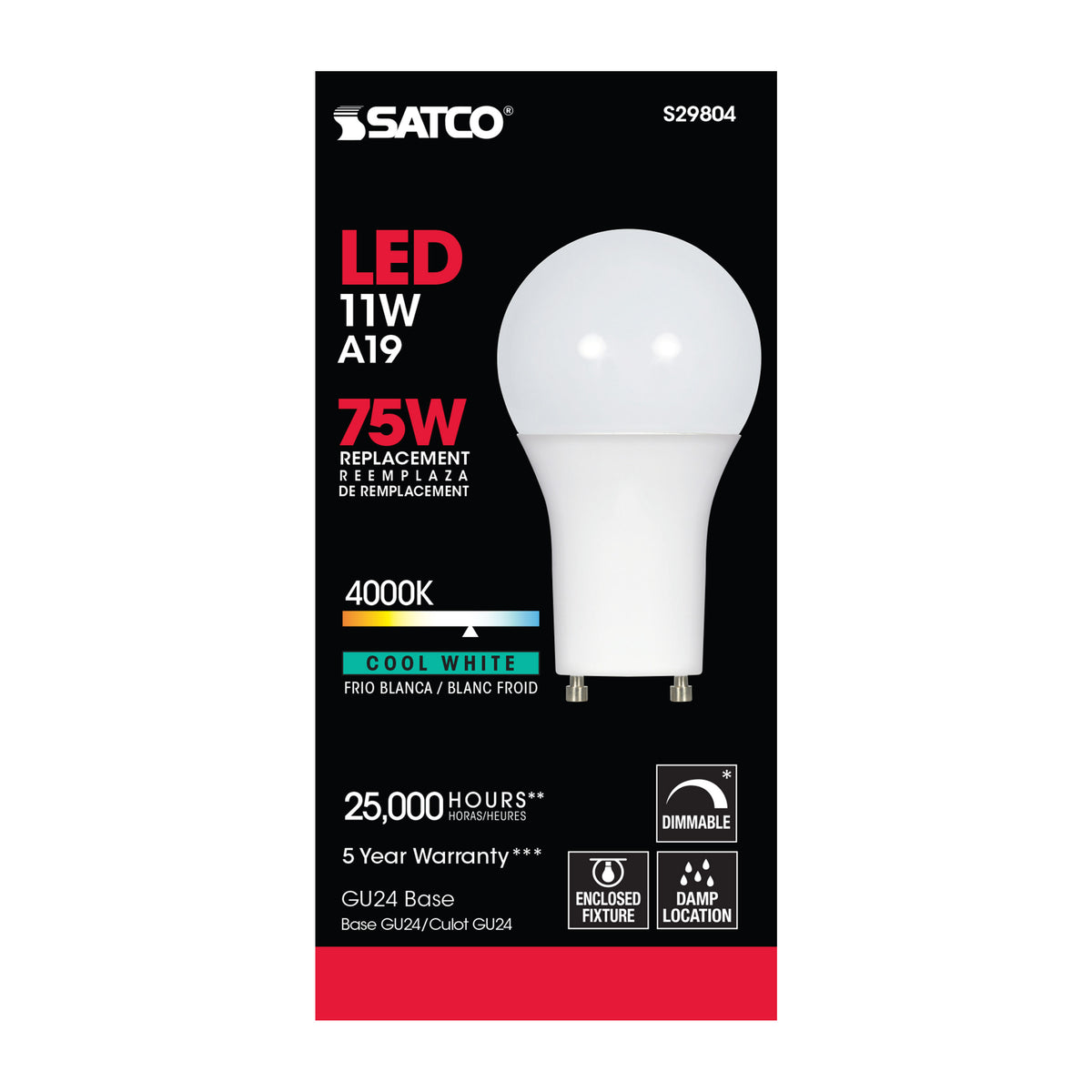 11 Watt - A19 LED - 4000K - GU24 base - 220 deg. Beam Angle - 120 Volt
