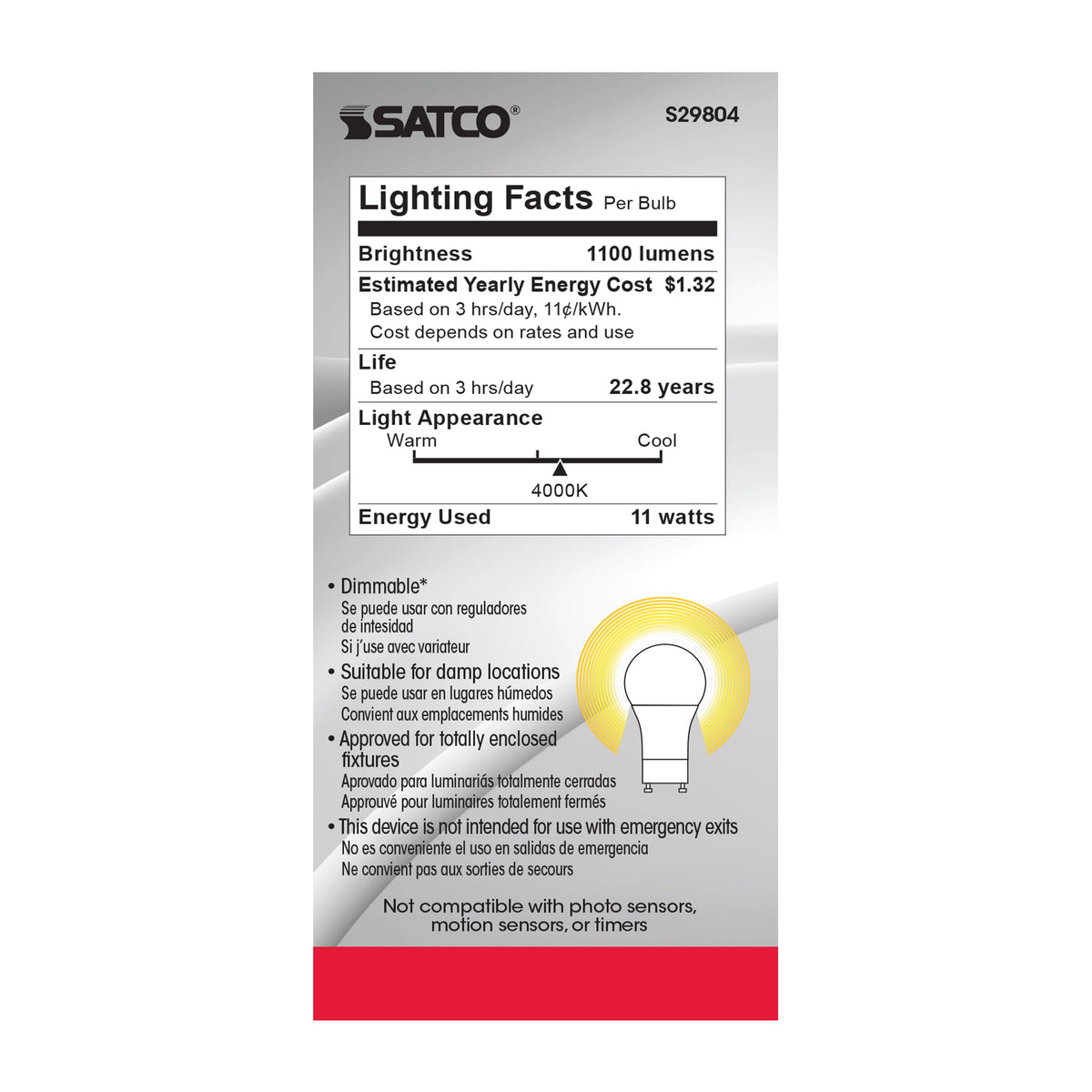 11 Watt - A19 LED - 4000K - GU24 base - 220 deg. Beam Angle - 120 Volt