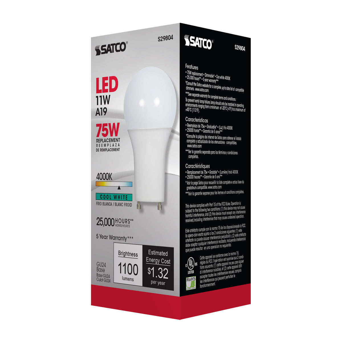 11 Watt - A19 LED - 4000K - GU24 base - 220 deg. Beam Angle - 120 Volt