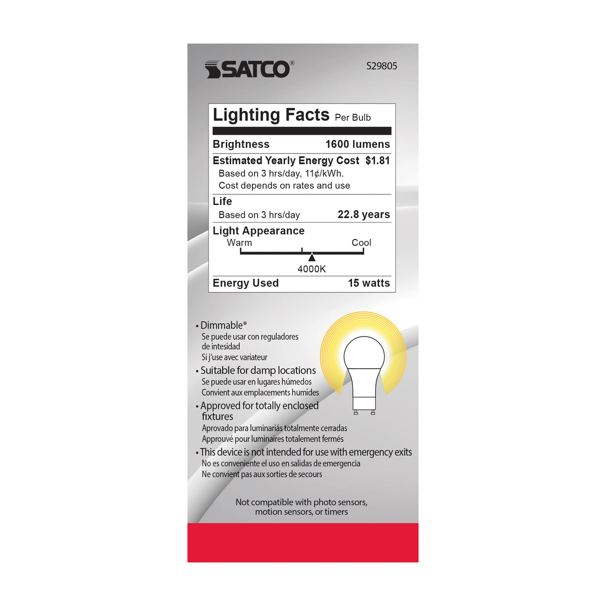 15 Watt - A19 LED - Frosted - 4000K - GU24 base - 220 deg. Beam Angle - 120 Volt