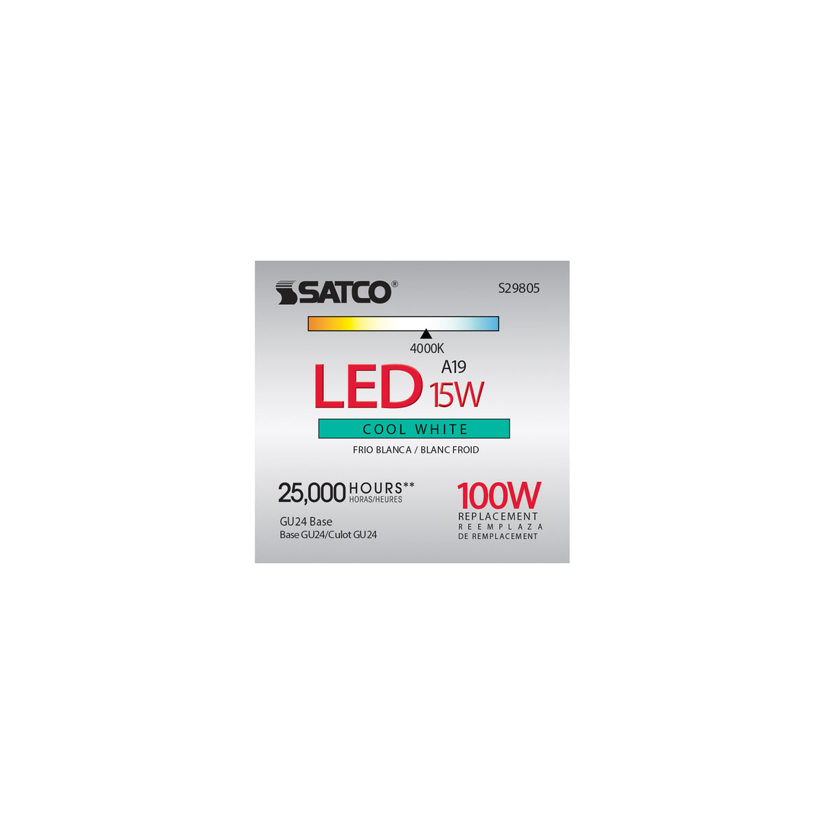 15 Watt - A19 LED - Frosted - 4000K - GU24 base - 220 deg. Beam Angle - 120 Volt
