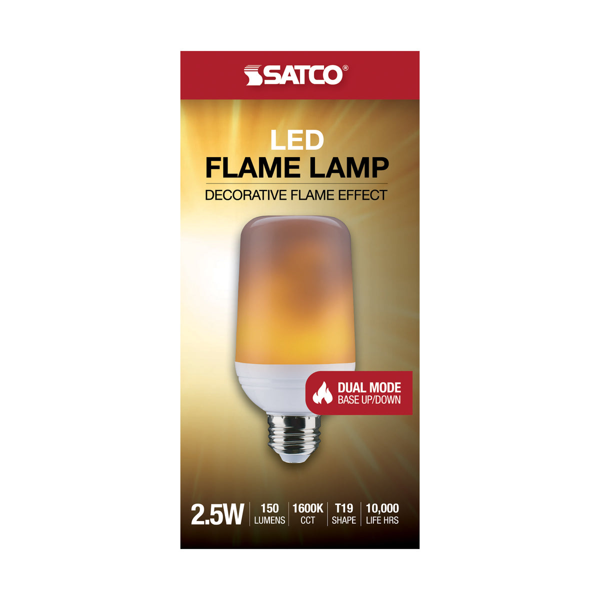 2.5 Watt LED Flame Bulb - T19 - Medium Base - 120 Volt