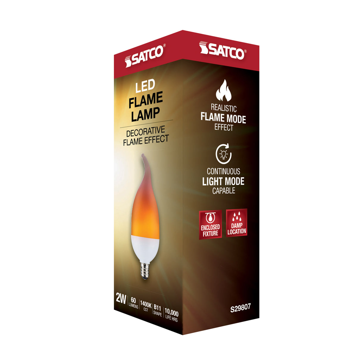 2 Watt LED Flame Bulb - B11 - Candelabra base - 120 Volt