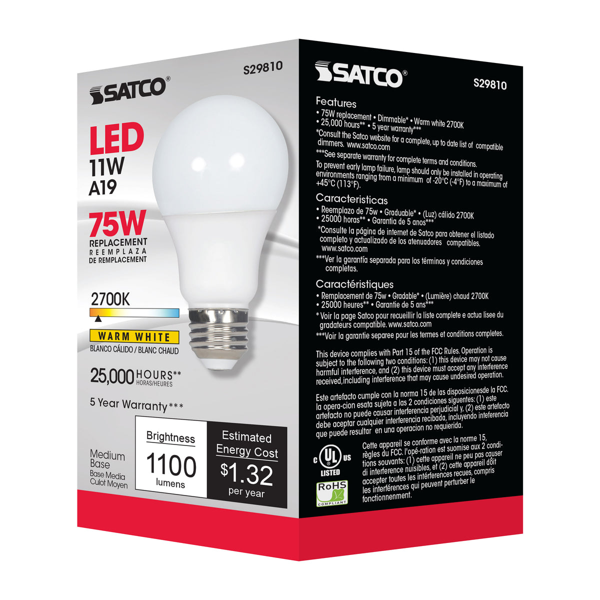 11 Watt - A19 LED - 2700K - Medium base - 220 deg. Beam Angle - 120 Volt