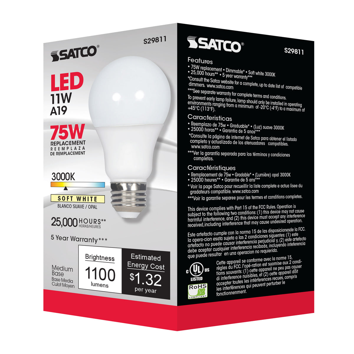 11 Watt - A19 LED - 3000K - Medium base - 220 deg. Beam Angle - 120 Volt