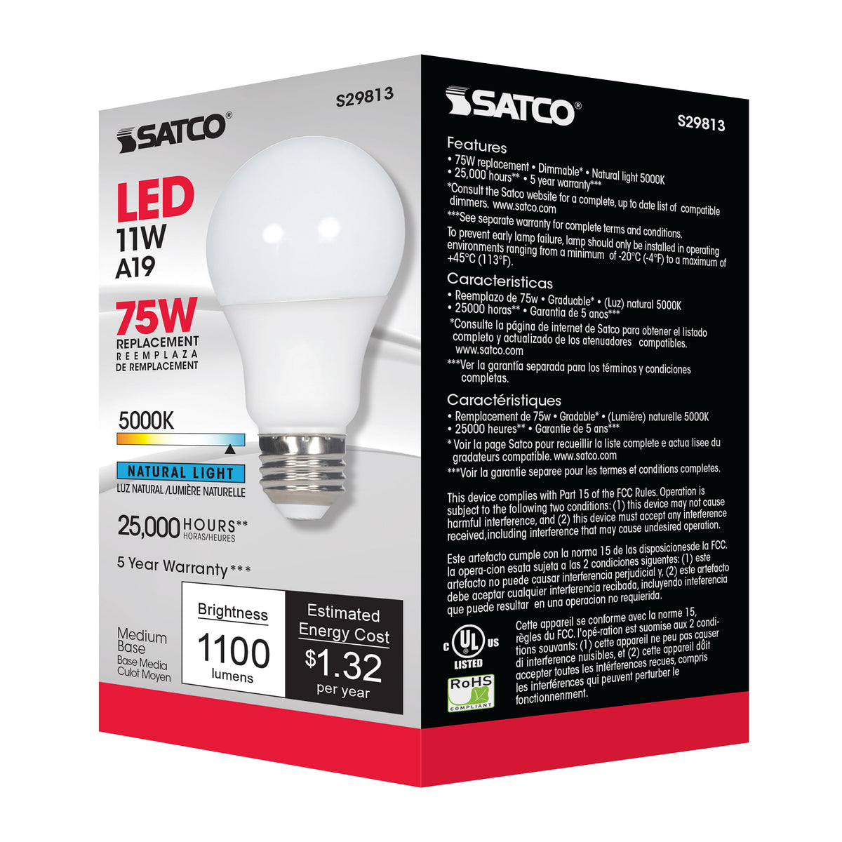 11 Watt - A19 LED - 5000K - Medium base - 220 deg. Beam Angle - 120 Volt
