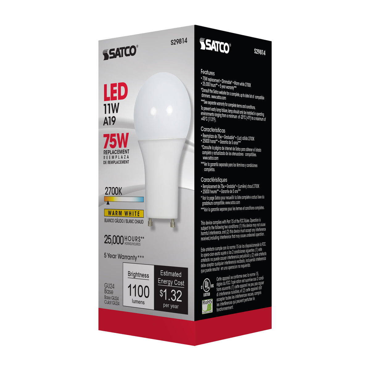 11 Watt - A19 LED - 2700K - GU24 base - 220 deg. Beam Angle - 120 Volt
