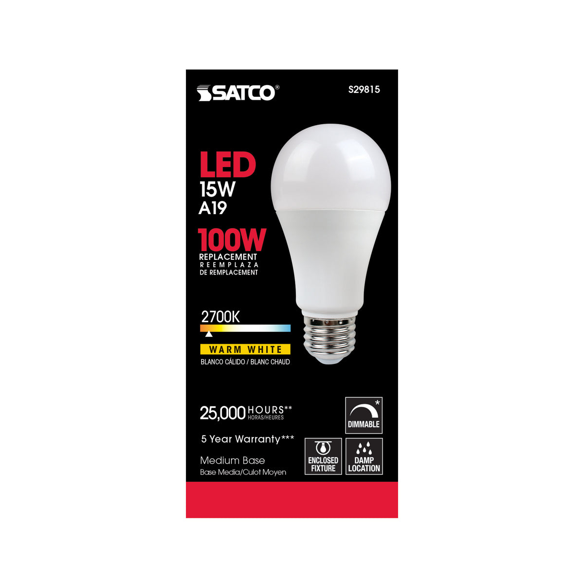15 Watt - A19 LED - Frosted - 2700K - Medium base - 220 deg. Beam Angle - 120 Volt