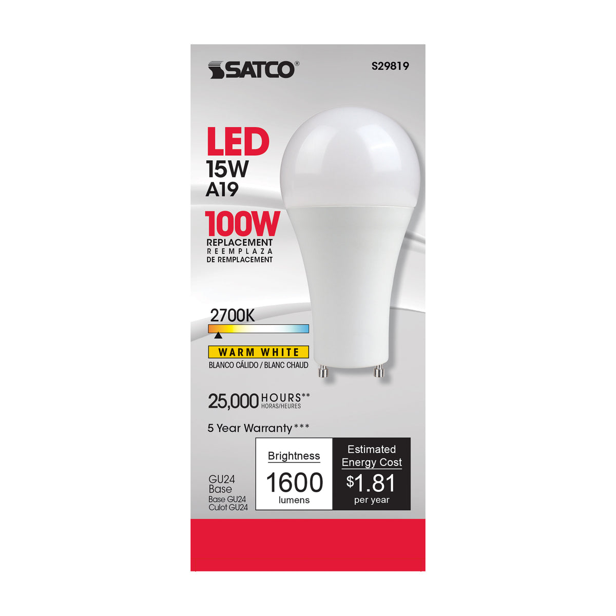 15 Watt - A19 LED - Frosted - 2700K - GU24 base - 220 deg. Beam Angle - 120 Volt