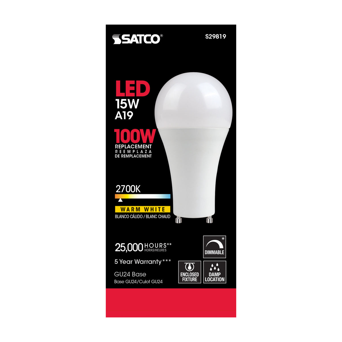 15 Watt - A19 LED - Frosted - 2700K - GU24 base - 220 deg. Beam Angle - 120 Volt