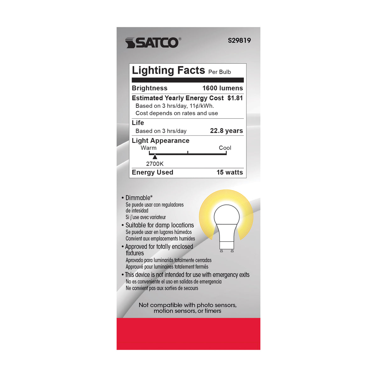 15 Watt - A19 LED - Frosted - 2700K - GU24 base - 220 deg. Beam Angle - 120 Volt