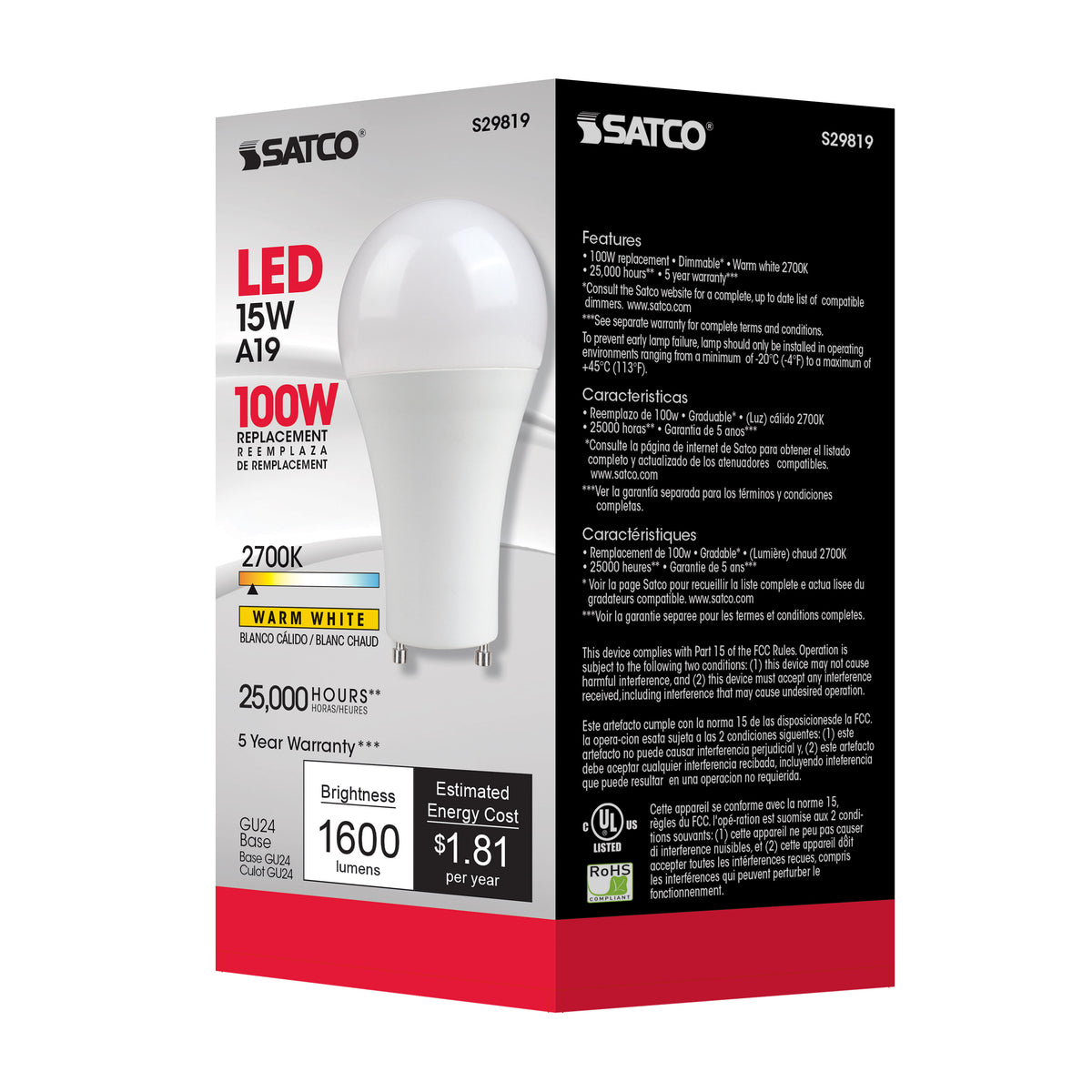 15 Watt - A19 LED - Frosted - 2700K - GU24 base - 220 deg. Beam Angle - 120 Volt