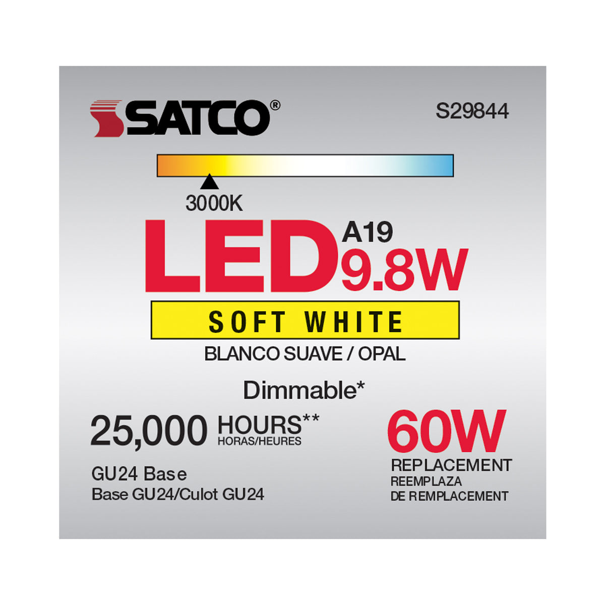 9.8 Watt - A19 LED - 3000K - GU24 base - 220 deg. Beam Angle - 120 Volt