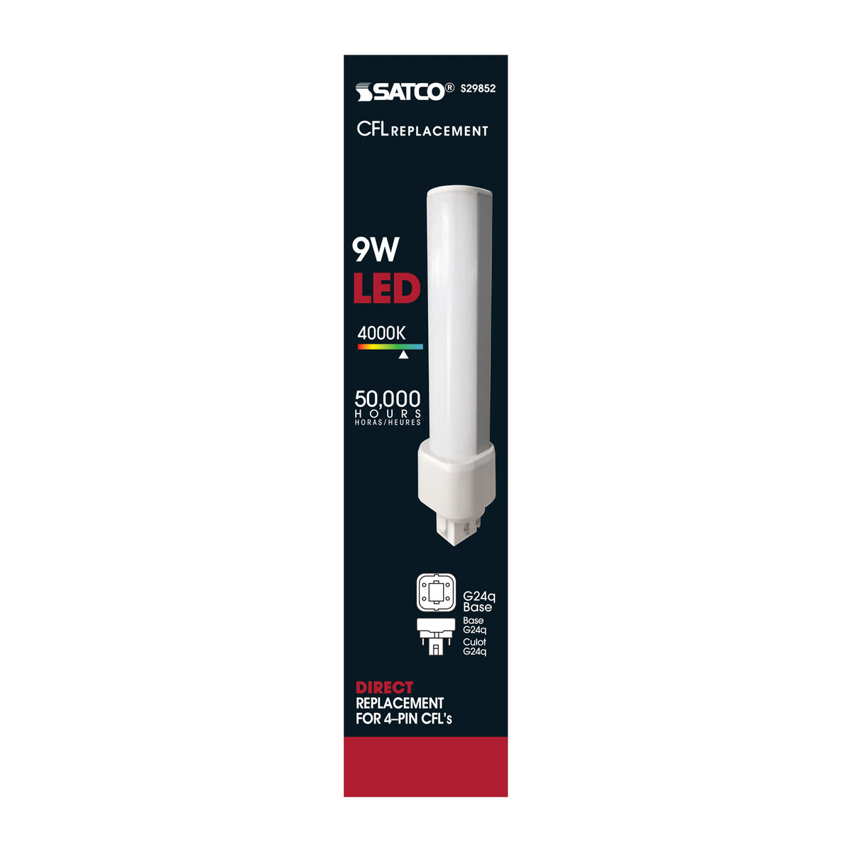 9 Watt LED PL 4-Pin - 4000K - 1100 Lumens - G24q base - 50000 Average rated hours - 120 Deg. Beam Angle - Type A - Ballast dependent