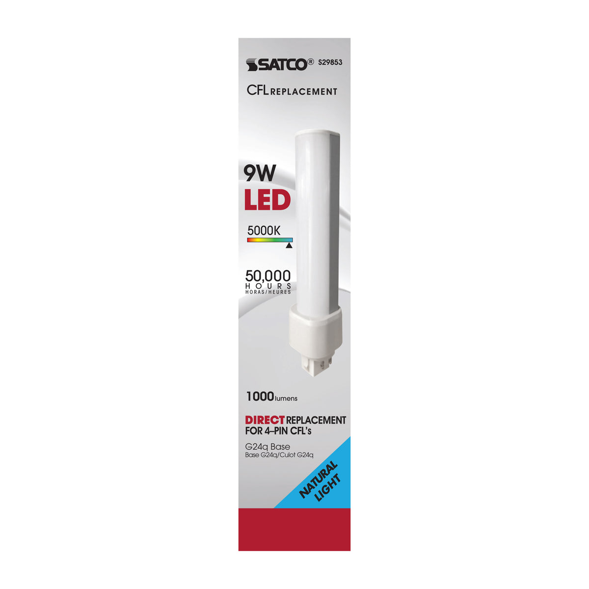 9 Watt LED PL 4-Pin - 5000K - 1100 Lumens - G24q base - 50000 Average rated hours - 120 Deg. Beam Angle - Type A - Ballast dependent