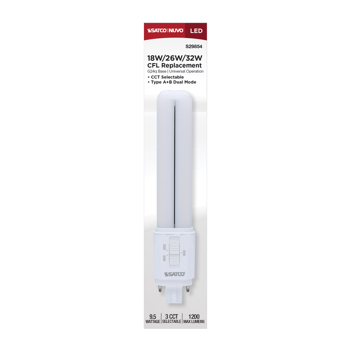 9.5 Watt LED PL - 30K/35K/40K CCT Selectable - G24q Base - Type A/B - 120-277 Volt