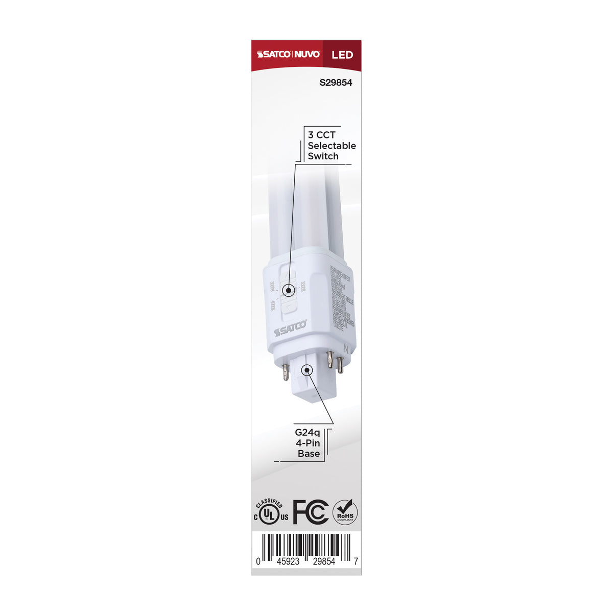 9.5 Watt LED PL - 30K/35K/40K CCT Selectable - G24q Base - Type A/B - 120-277 Volt