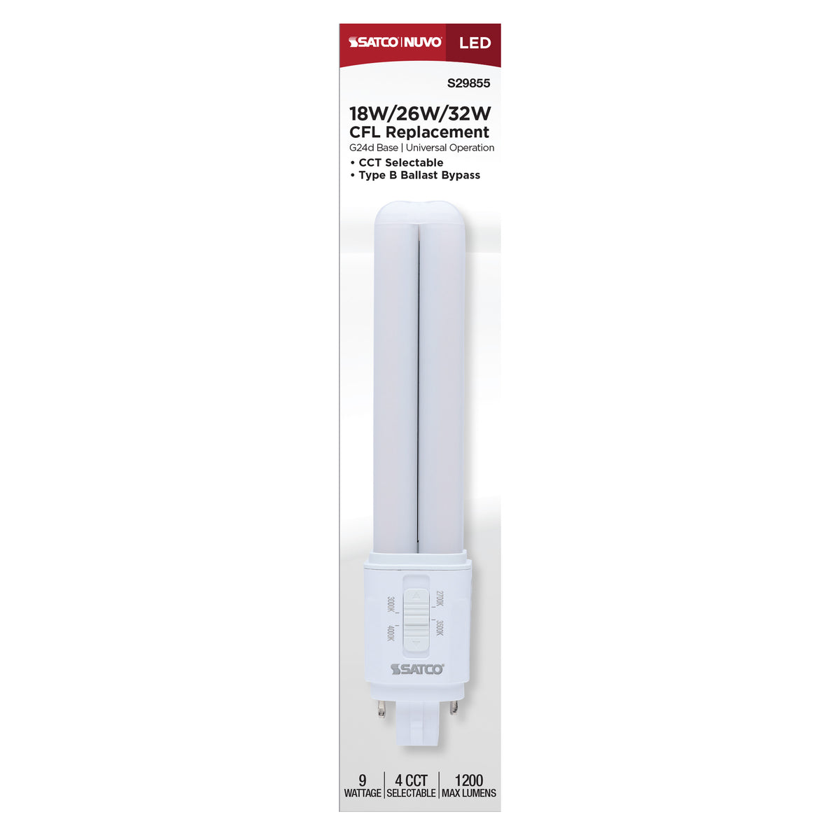 9 Watt LED PL - 27K/3K/35K/4K CCT Selectable - G24d Base - Type B - 120-277 Volt