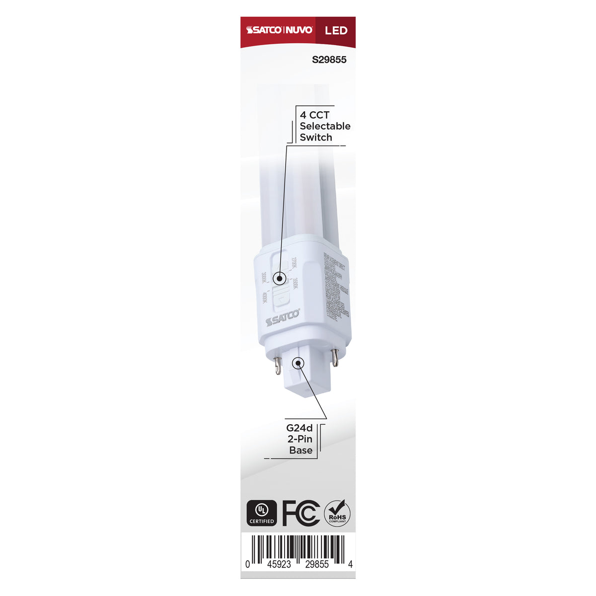 9 Watt LED PL - 27K/3K/35K/4K CCT Selectable - G24d Base - Type B - 120-277 Volt