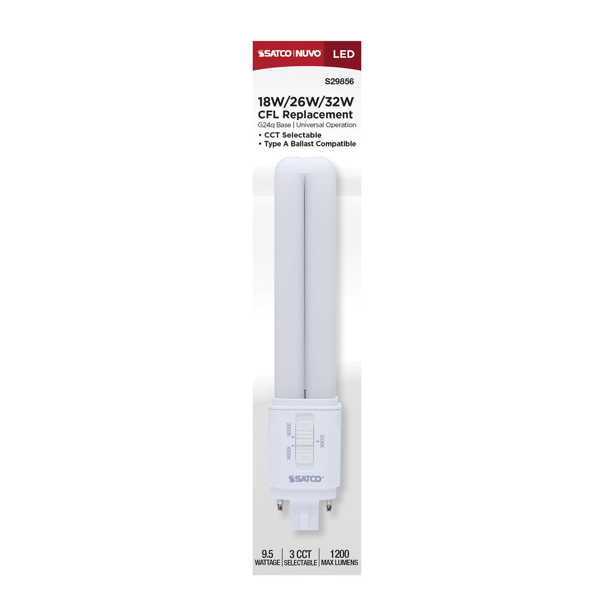 9.5 Watt LED PL - 30K/35K/40K CCT Selectable - G24q Base - Type A