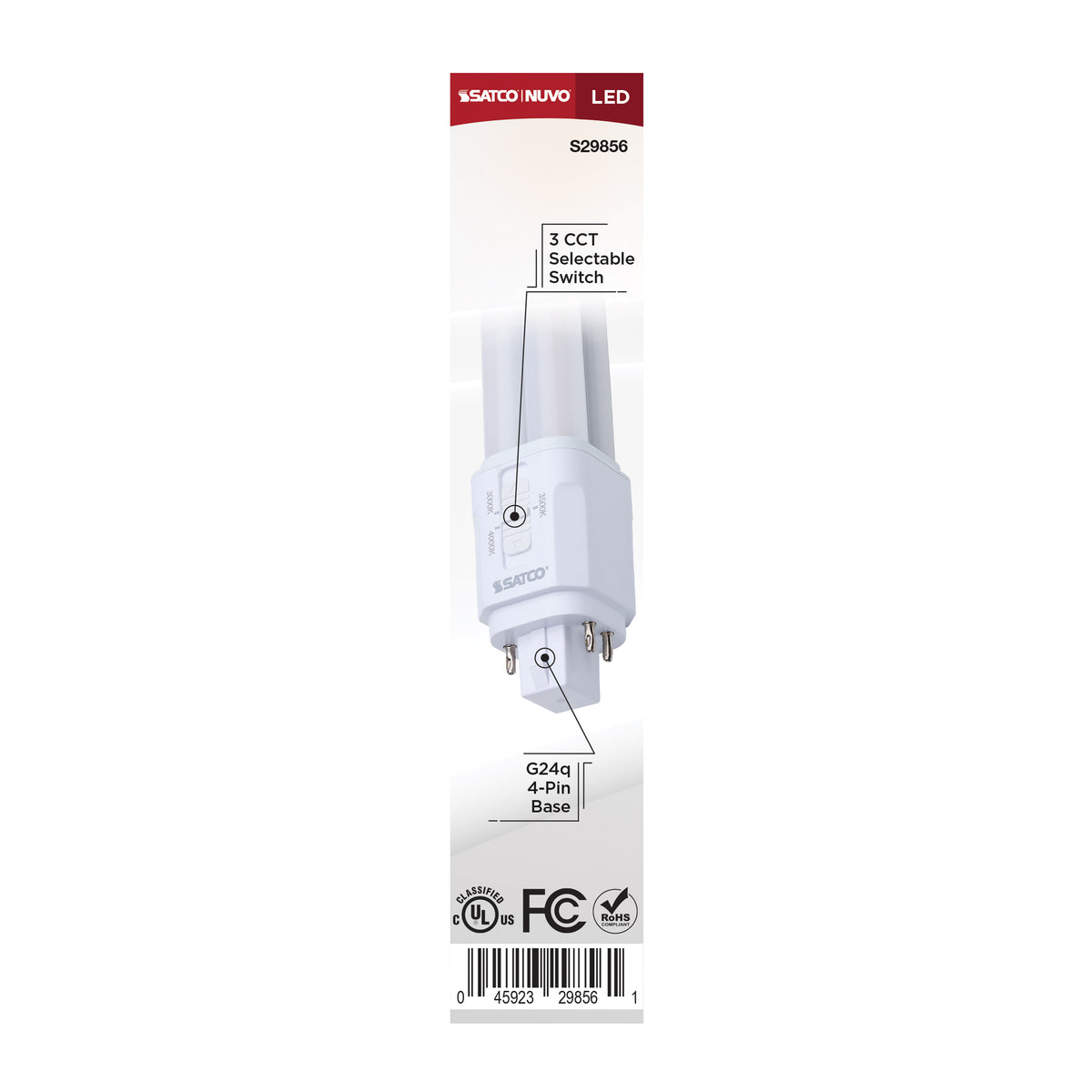 9.5 Watt LED PL - 30K/35K/40K CCT Selectable - G24q Base - Type A
