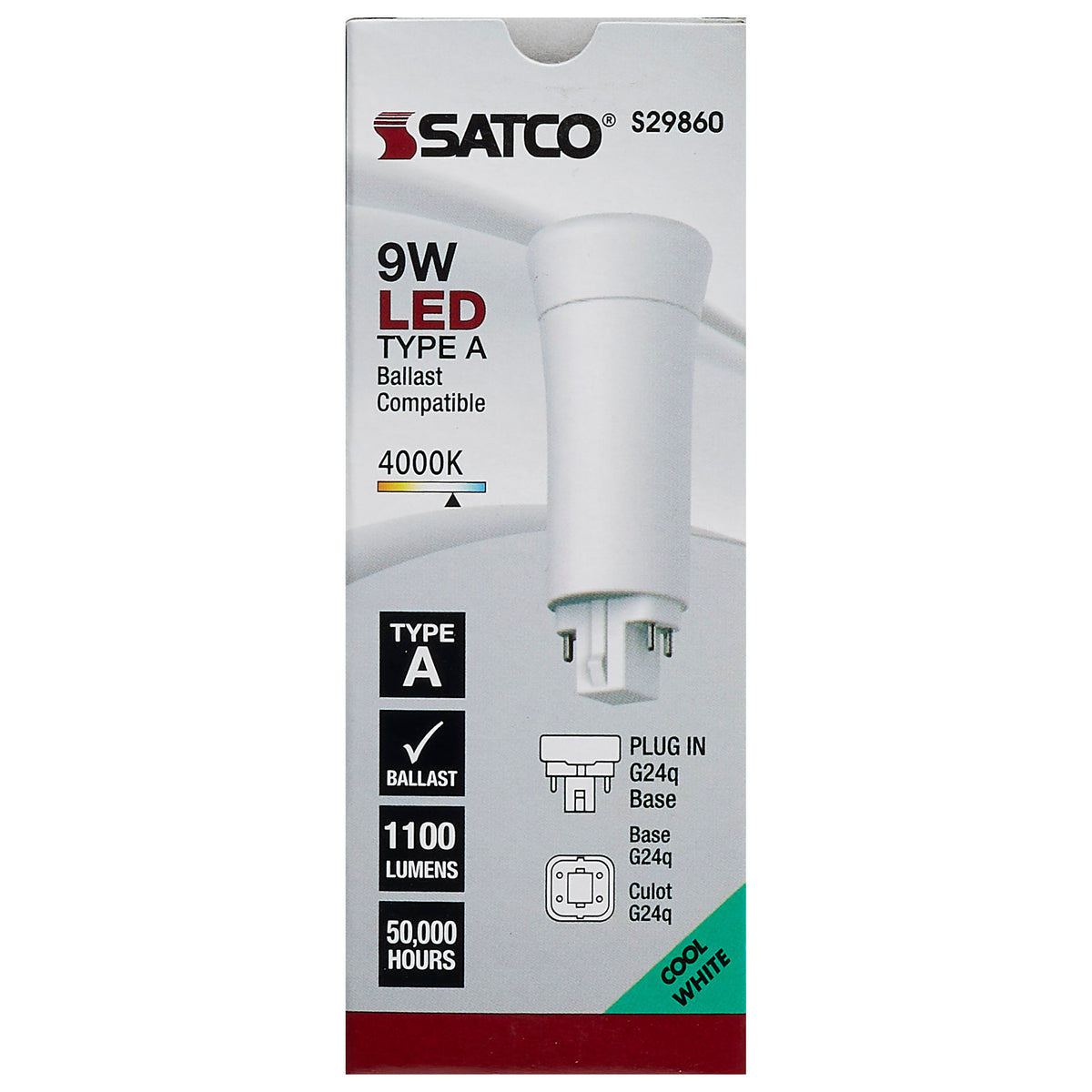 9 Watt LED PL 4-Pin - 4000K - 1100 Lumens - G24q base - 50000 Average rated hours - 120 Deg. Beam Angle - Type A - Ballast dependent