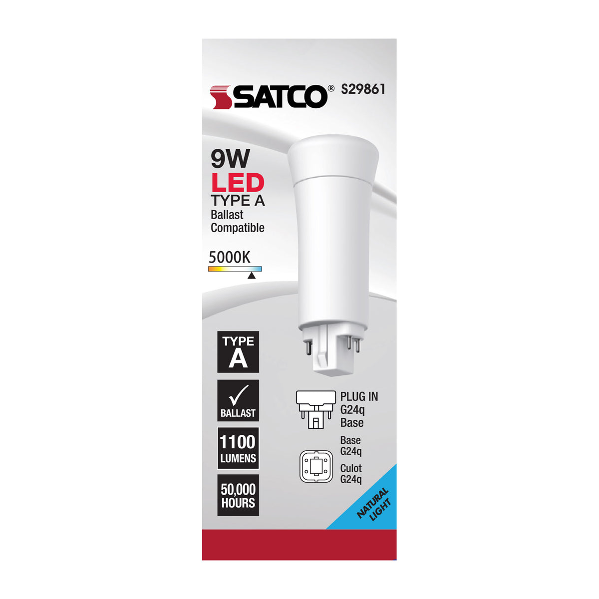 9 Watt LED PL 4-Pin - 5000K - 1100 Lumens - G24q base - 50000 Average rated hours - 120 Deg. Beam Angle - Type A - Ballast dependent