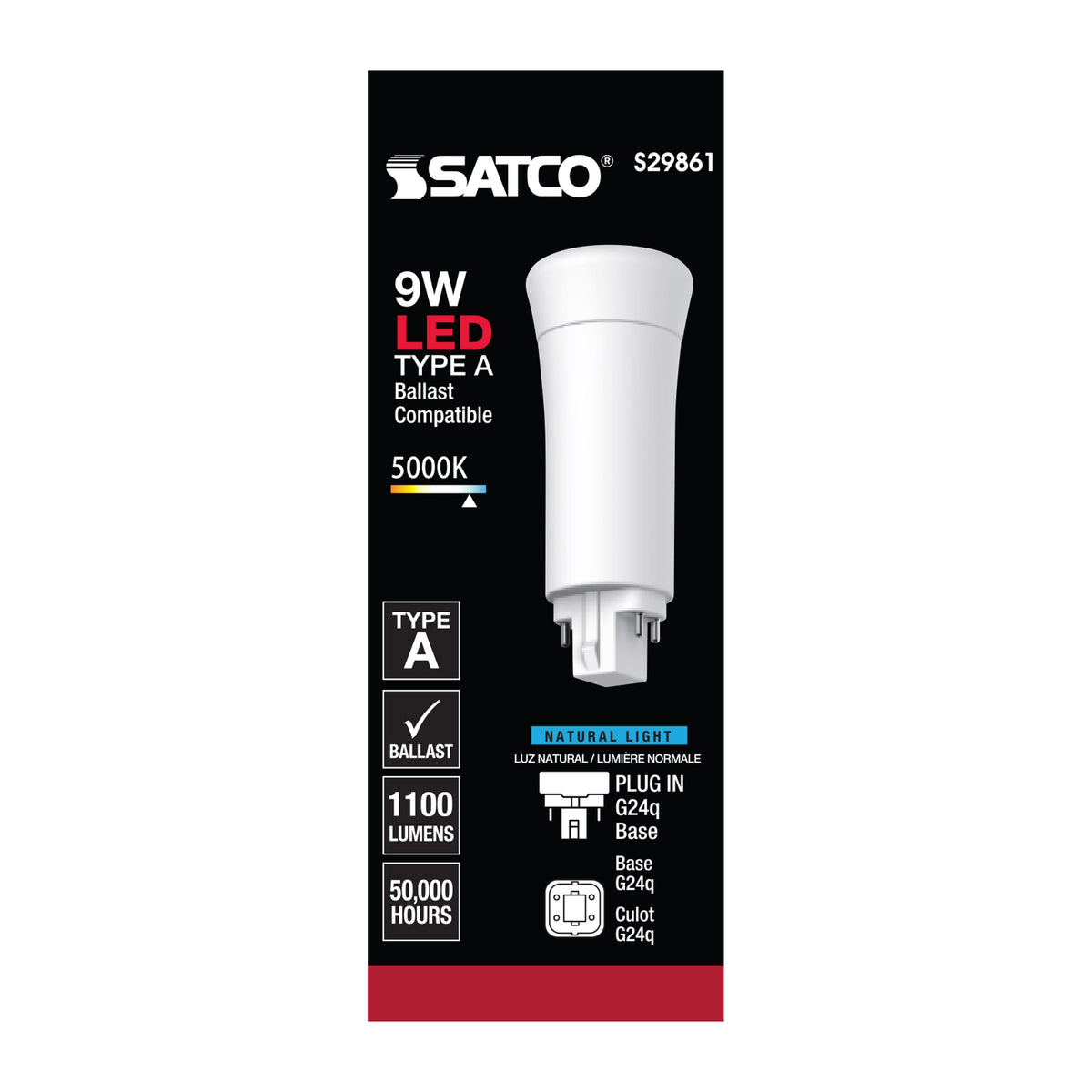 9 Watt LED PL 4-Pin - 5000K - 1100 Lumens - G24q base - 50000 Average rated hours - 120 Deg. Beam Angle - Type A - Ballast dependent
