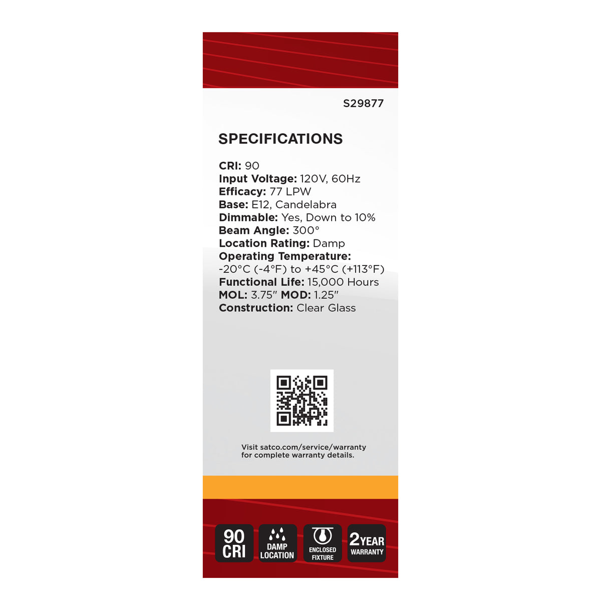 4.5 Watt B11 LED Filament - Clear - Candelabra base - 2700K - 350 Lumens - 120 Volt