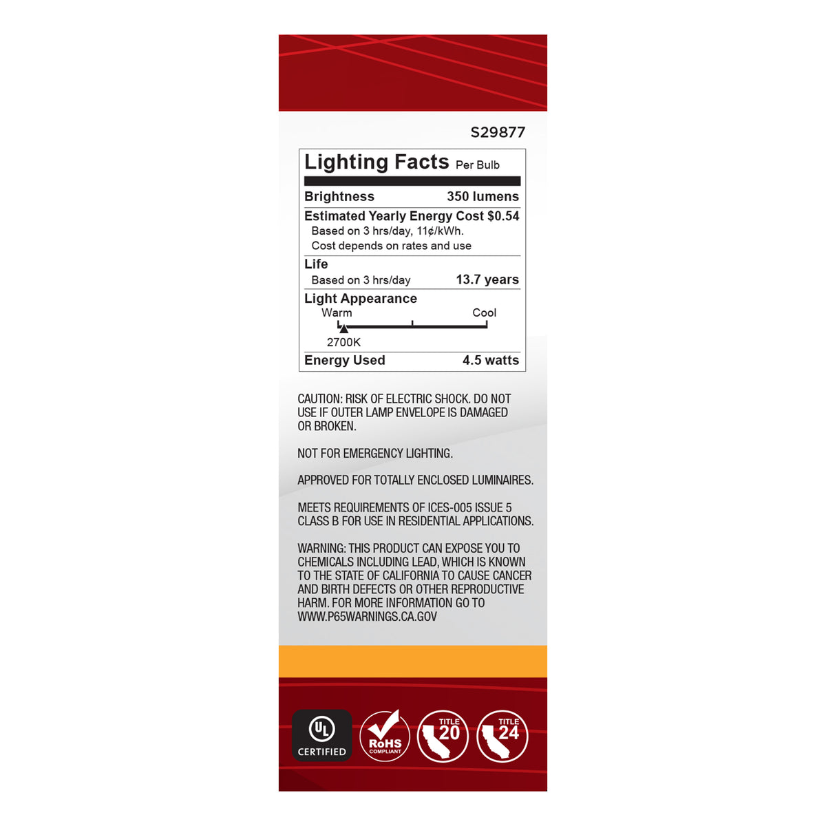 4.5 Watt B11 LED Filament - Clear - Candelabra base - 2700K - 350 Lumens - 120 Volt
