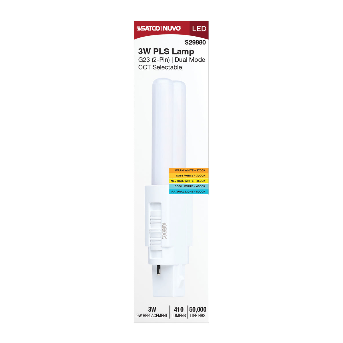 3 Watt PLS LED - 27K/3K/35K/4K/5K CCT - G23 Base - Omni - Type A/B - 120-277 Volt