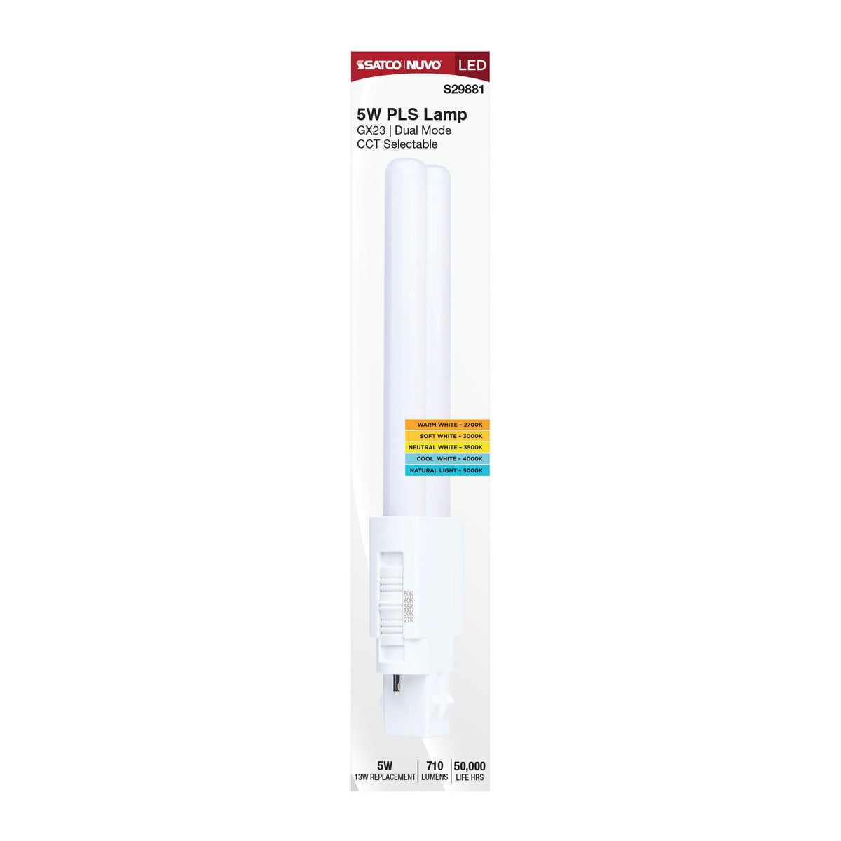 5 Watt PLS LED - 27K/3K/35K/4K/5K CCT - GX23 Base - Omni - Type A/B - 120-277 Volt