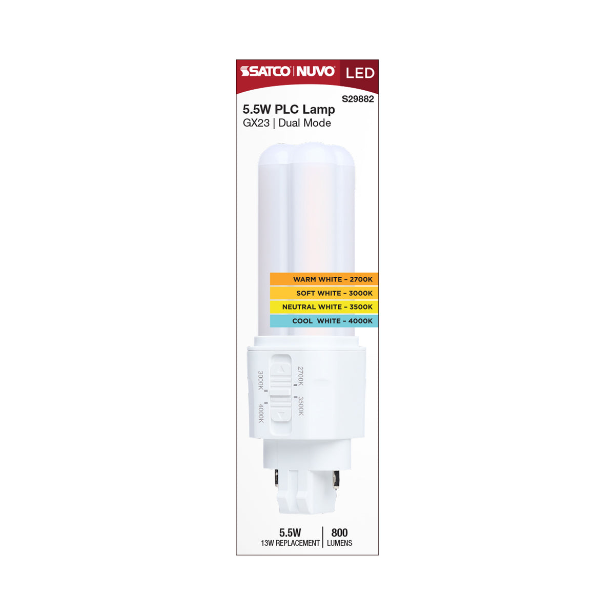 5.5 Watt PLC LED - 27K/3K/35K/4K CCT - GX23 Base - Omni - Type A/B - 120-277 Volt